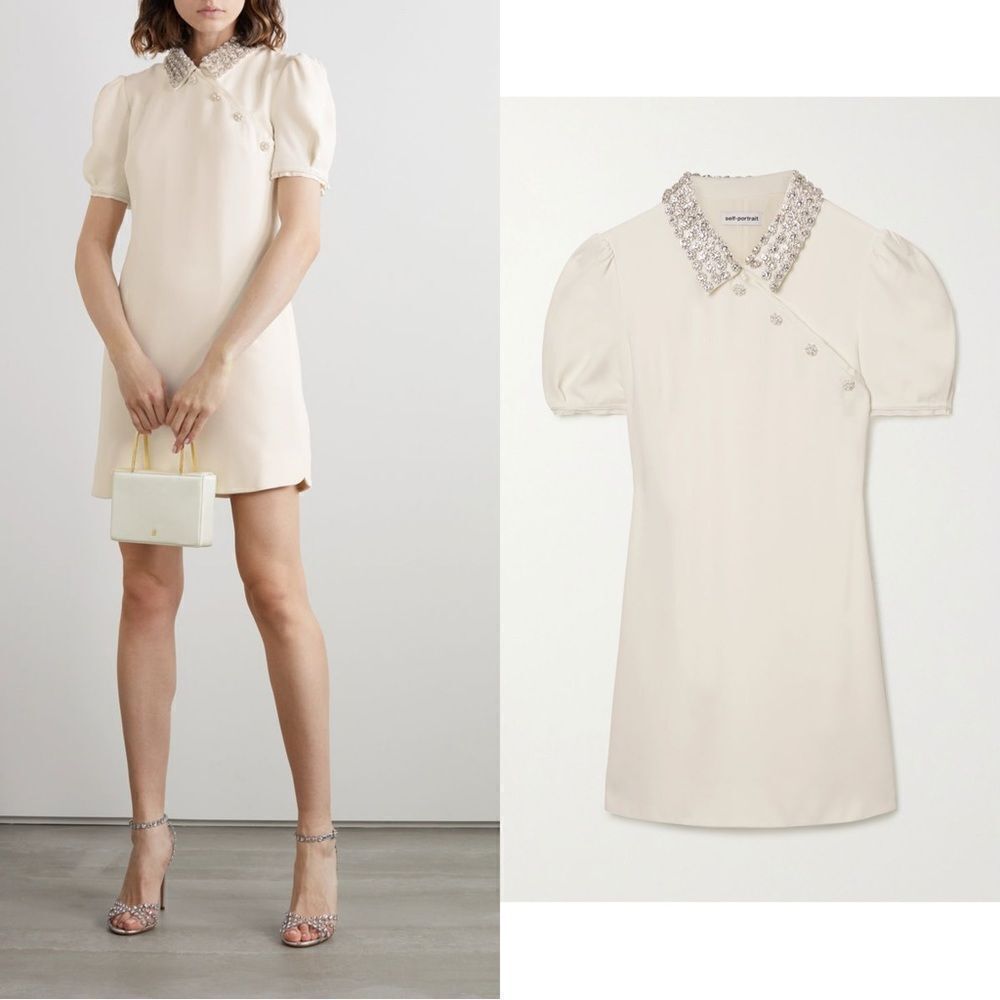 SELF-PORTRAIT Crystal-Embellished Crepe Mini Dress